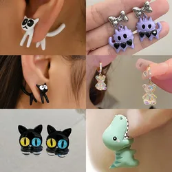 2023 New Fashion Cute Animal Stud Earrings Women Cartoon Small Black Cat Bear Shark Dinosaur Earring Ear Stud Girl Funny Jewelry