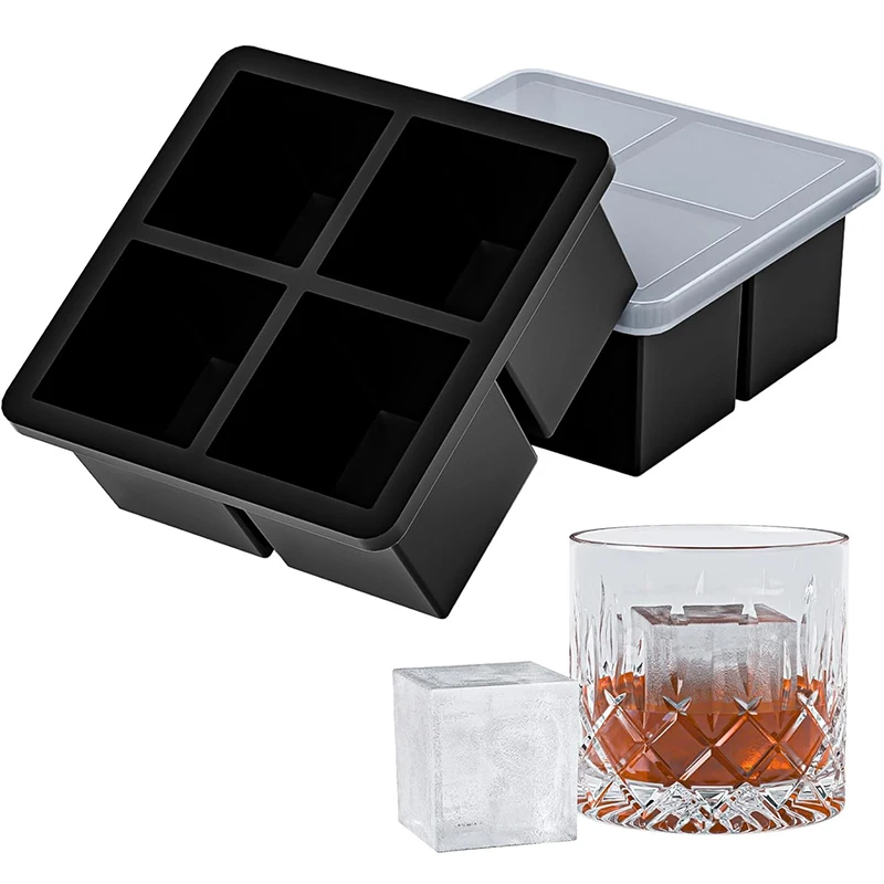 صينية مكعبات ثلج كبيرة من السيليكون قالب مكعبات ثلج سهلة الإصدار صينية ثلج ويسكي مع غطاء قالب ثلج مربع قابل للتكديس لعصير الكوكتيلات