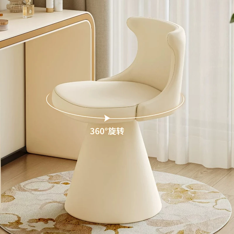 360° Swivel Makeup Chair Vanity Stool With Backrest Dressing Modern Stool Cat Scratch Leather Wooden Minimalist Bedroom Girl