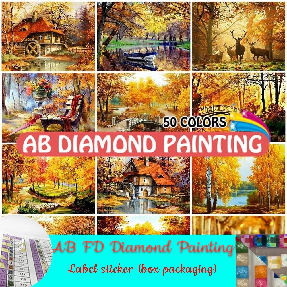 5D AB FD pittura diamante albero 5D fai da te diamante ricamo paesaggio autunno trapano completo parco foglie strass Art Home Deco