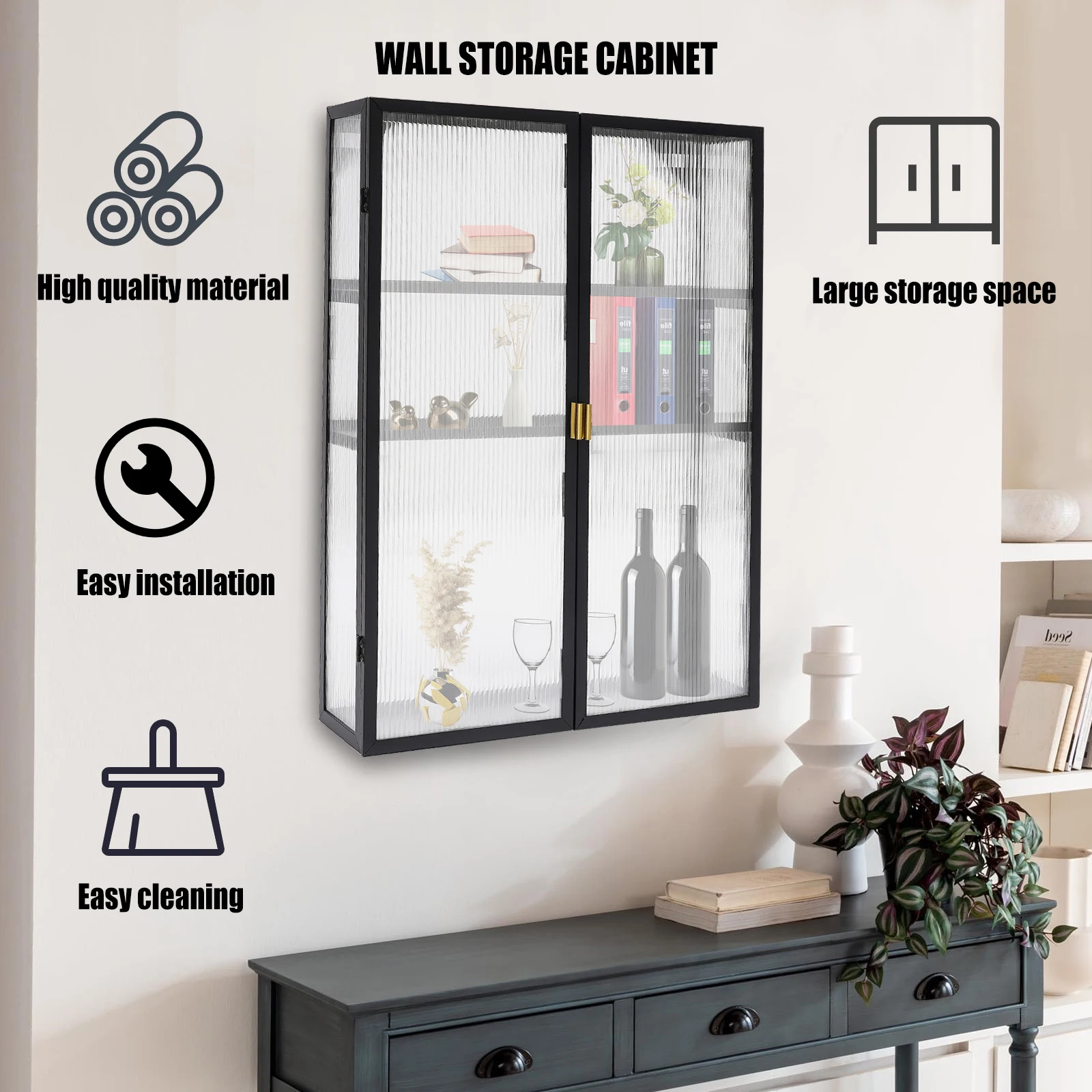 Wall Cabinet w/ PC Doors Wall Mounted Storage Cabinet w/Detachable Shelf