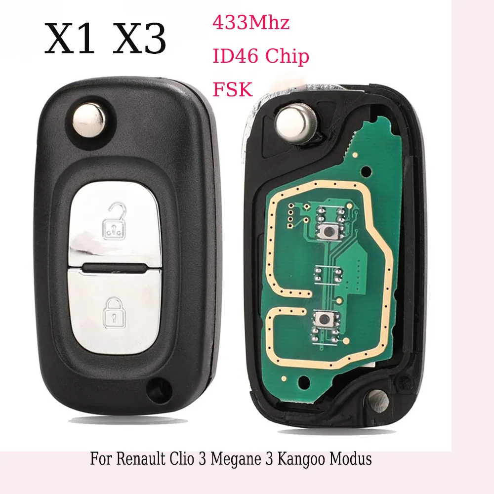 

Jingyuqin FSK ID46 433 МГц чехол для дистанционного ключа автомобиля для Renault Clio 3 Megane 3 Kangoo Modus складной Flid