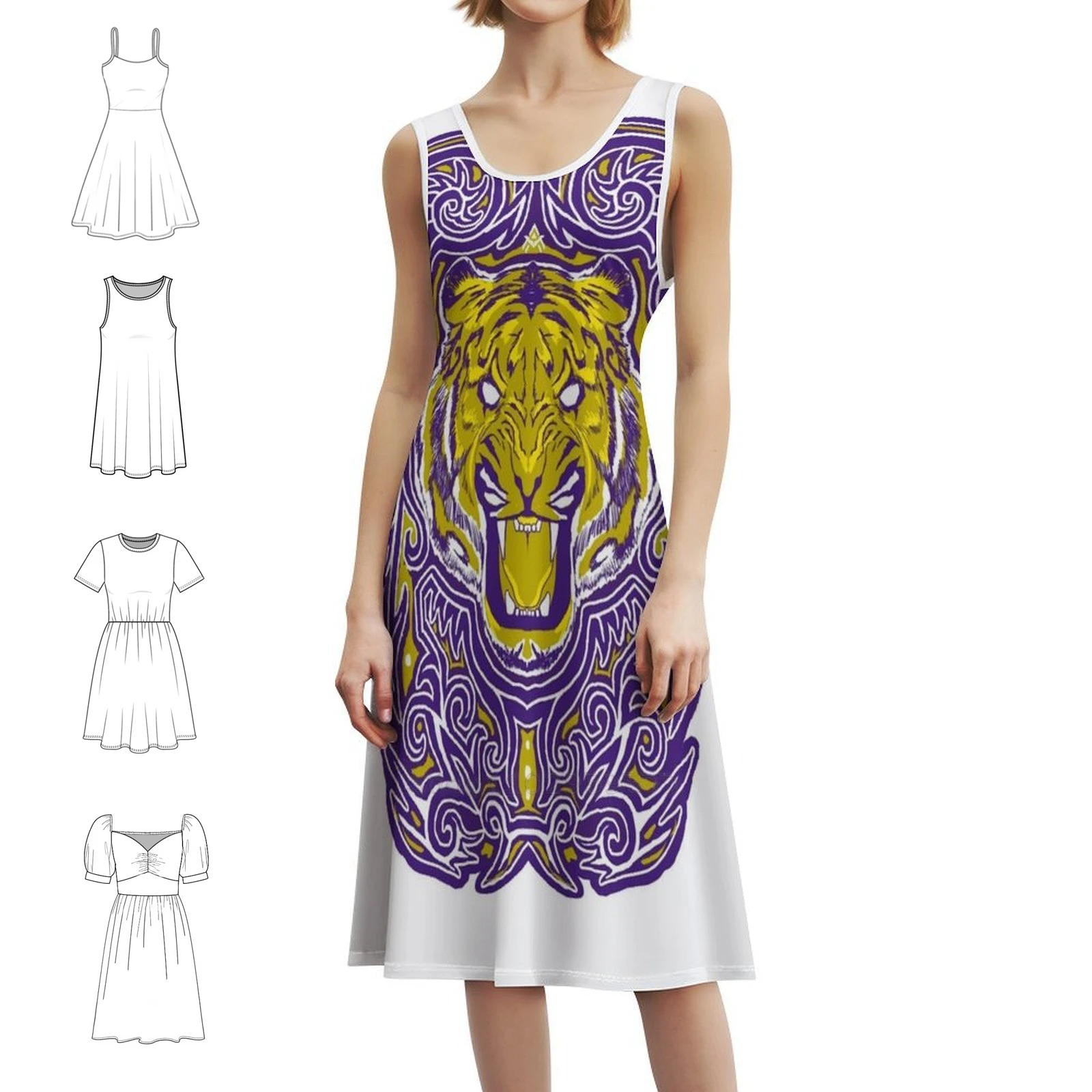 فستان كاجوال على الطراز الكوري بلون النمور النيلي للنساء فساتين مكتب يومية بسيطة للسيدات أرجواني أزرق نيلي فوشيا أرجواني