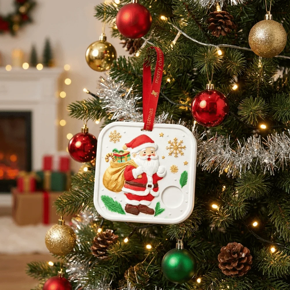 Santa Claus Graffiti Gypsum Christmas Pendant with Lanyard and Dye Can Store Coins DIY Christmas Ornaments Cartoon