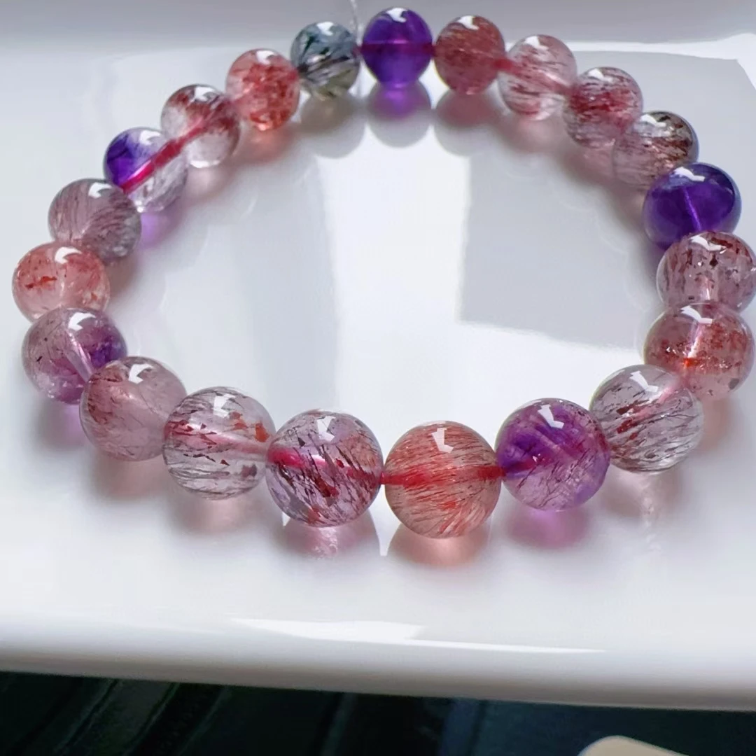 Natural Red Super 7 Lepidocrocite Quartz Bracelet Jewelry Woman Men 9.2mm Clear Round Beads AAAAAAA