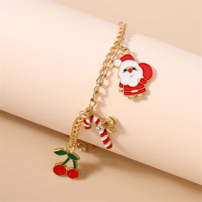 Modisches Weihnachtsarmband für Damen, Metallarmband mit Weihnachtsmann-, Baum- und Rentier-Anhängern, Mädchenarmband, Neujahrsfest-Schmuck, Geschenkidee – Detail 14