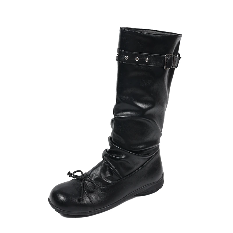 Flats Women's High Boots Designer High Knee Fashion Shoes 2025 Winter Lace Up Chelsea Boots New Trend Gladiator Botas De Mujer