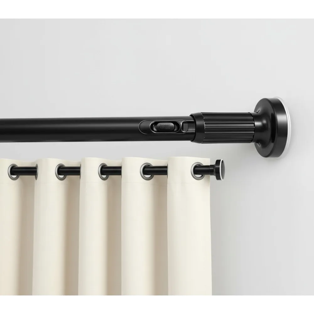 

No Drill Telescopic Tension Curtain Rod, 39-173 Inch Adjustable Black Pole for Renters, Patio & Bathroom