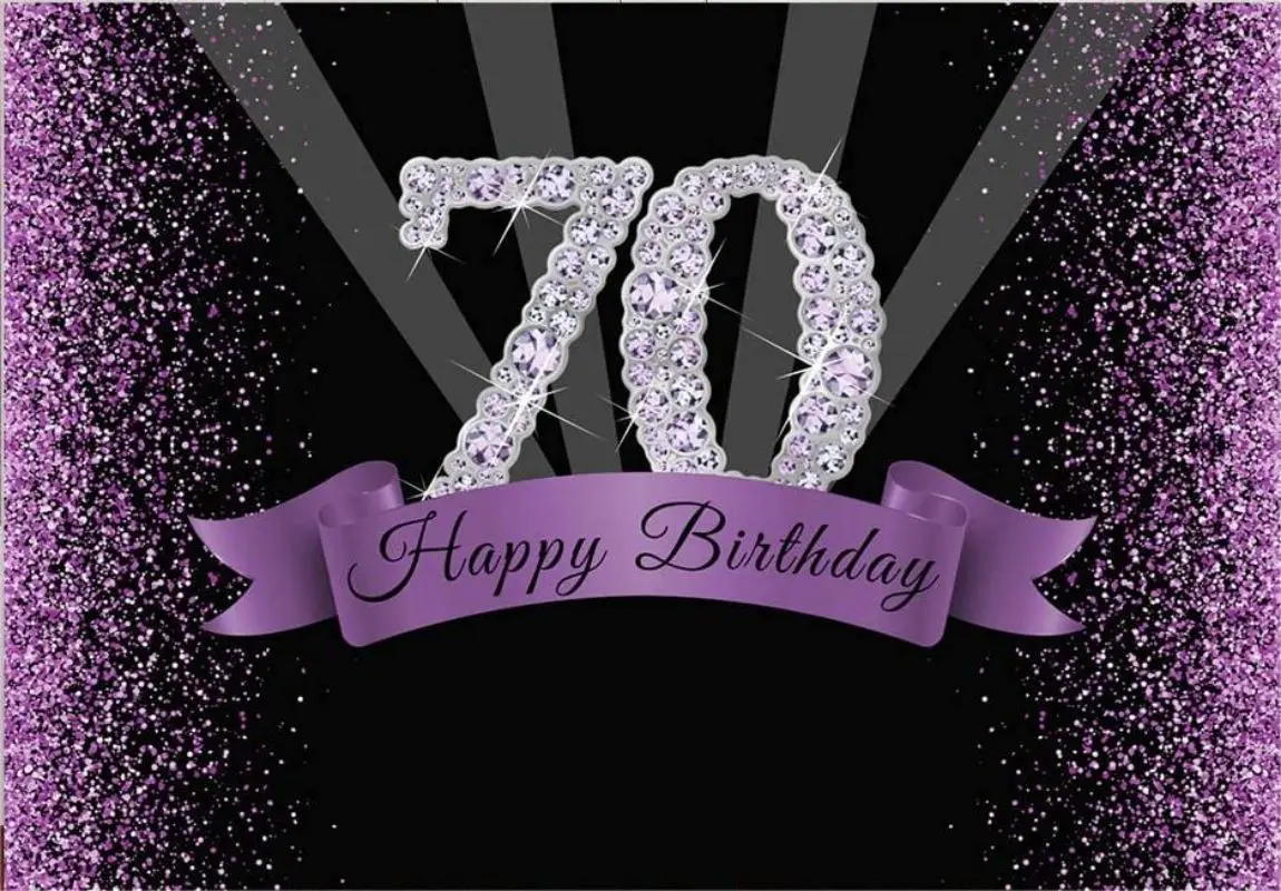 Happy 70th Birthday Photography Backdrop Glitter Purple Black dots Background men Woman Party Decorations Shining Diamond Banner