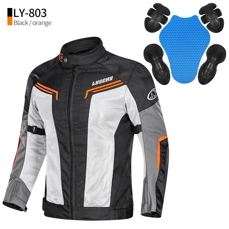 LYSCHY Men's Motorcycle Jacket Summer Mesh Breathable Clothing Moto Motobike Motocross Reflective Racing Jacket