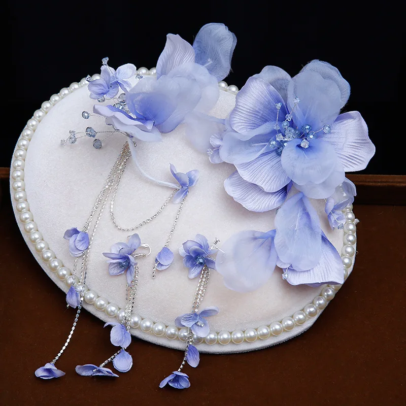 New Blue-purple Bride Head Flower Asymmetric Design Sense Wedding Accessories