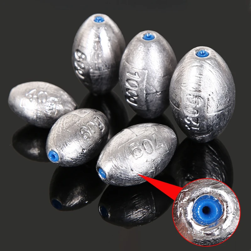 Fishing Lead Sinker 2g-100g Olive Shaped Line Sinkers Hook Connector Round Shot Hollow Lures Lead Weights Carp Fishing Tackle