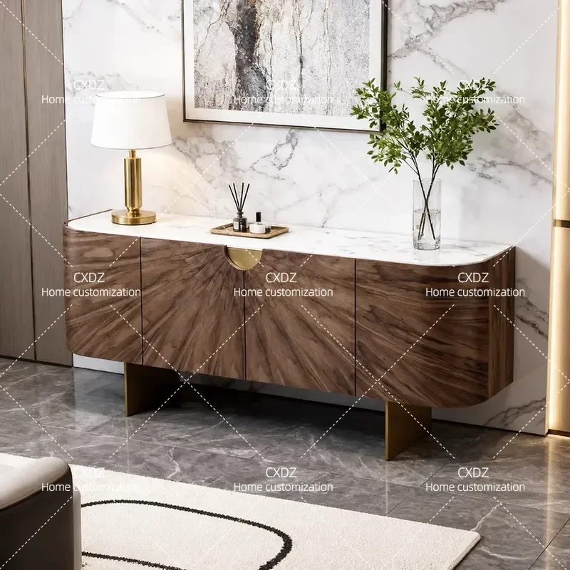 Modern Marble Dining Side Cabinet Solid Wood Living Room Sofa Side Table Wall Mounted Storage Locker Simple Porch Console