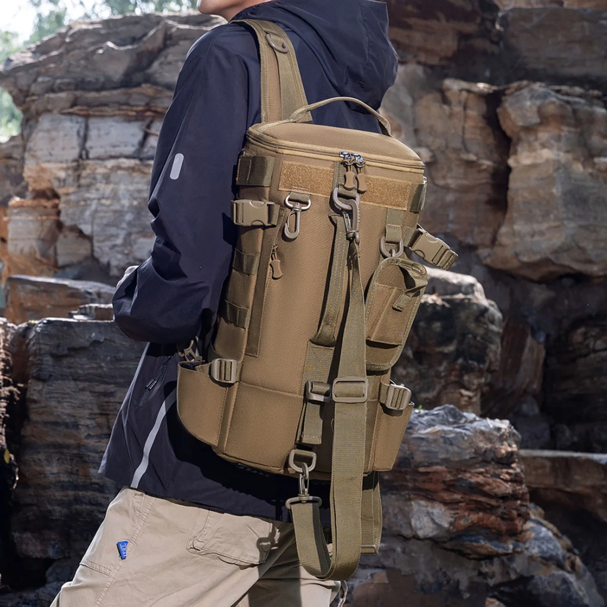 

Multifunctional Camping Backpack, Outdoor Single Shoulder Crossbody Bag, Waterproof and Wear-Resistant Fishing Gear Bag, Fishing Rod Tool Backpack for Men