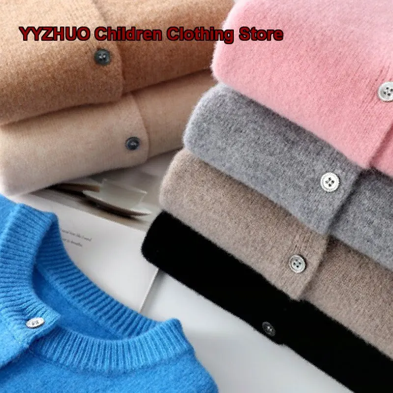 Kids Cardigan Boys Girls Autumn Winter Knit Cardigan Solid Color Warm Base Layer Top Newborn Round Neck