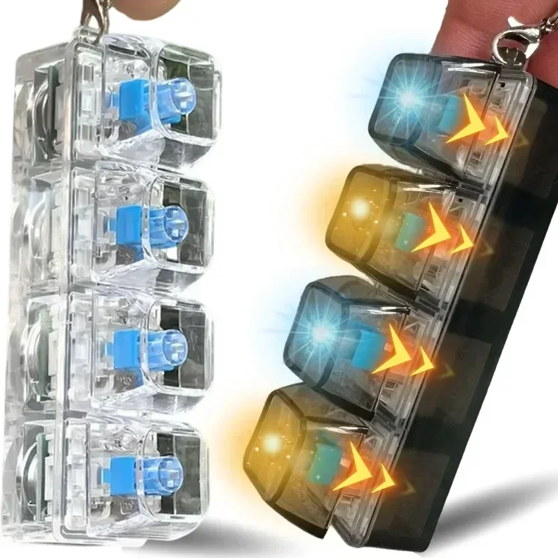 Creative LED Decompression Keyboard Keychains 4 Keys Stress Relief DIY Button Keycap Fidget Keychain Gift for Men Women Keyrings