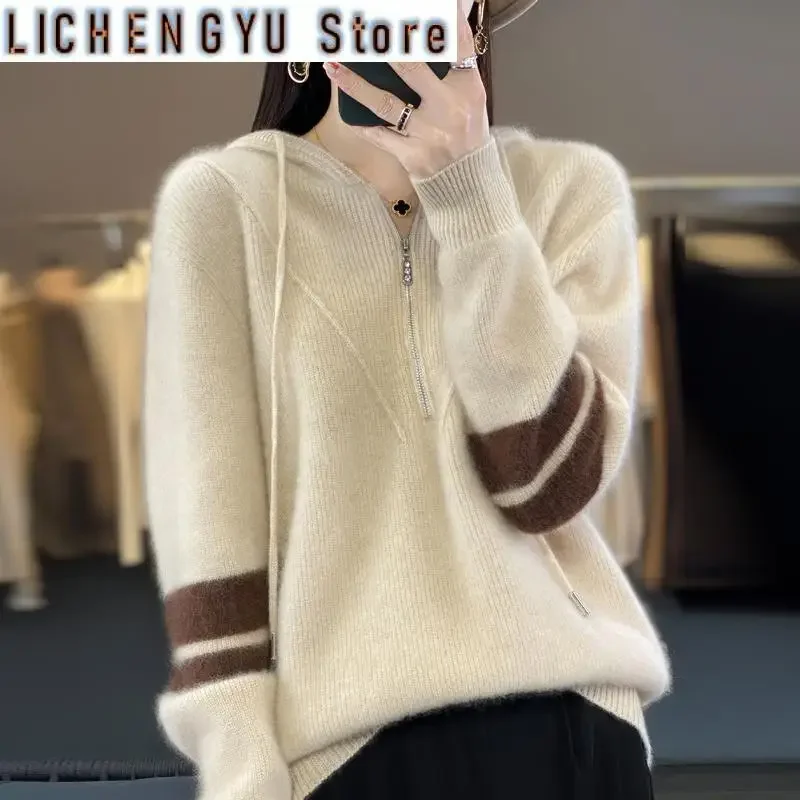 

Hot selling new pullover sweater Merino wool sweater women's knitted hooded sweater comfortable and soft regular style