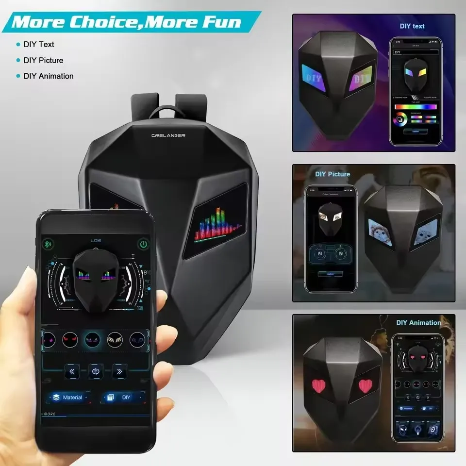 Motorcycle Backpack Women Men Led Eyes APP Bluetooth Control DIY Editor 14 Inch Notebook Mochilas Para Motocicletas bolsas