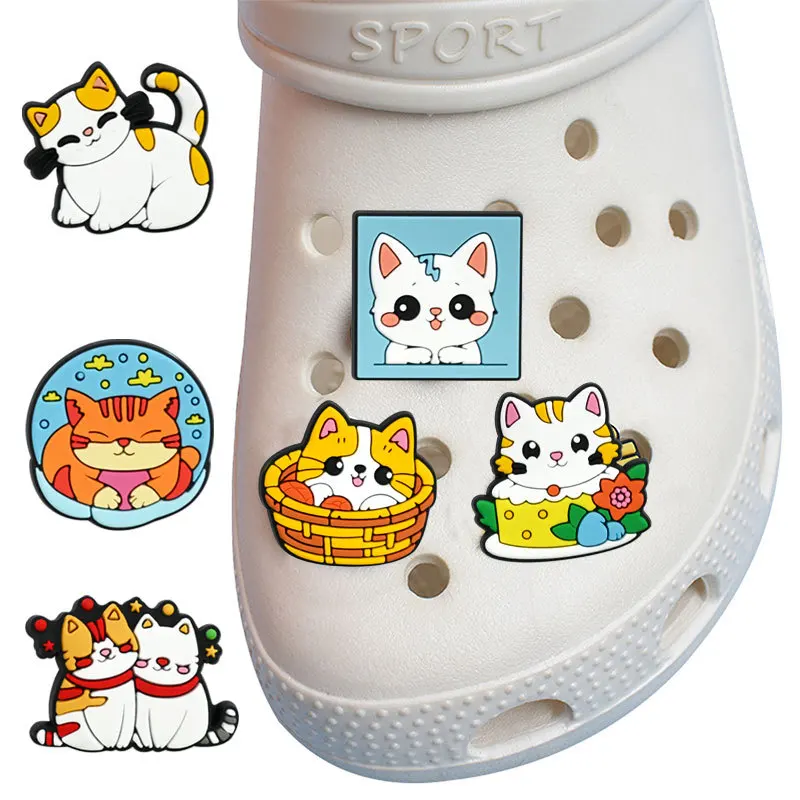 25Pcs Cute Cat Animal Shoe Charms For Slides Sandals, PVC Shoe Decoration Accessories For Christmas Birthday Gift Party Favor