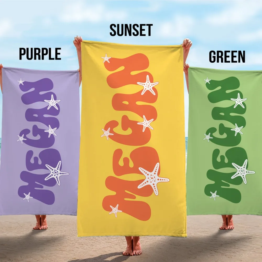 Customizable Name Beach Towel Starfish Personalized Beach Towel for Birthday Party Gift Soft Oversized Towel Bachelorette Party