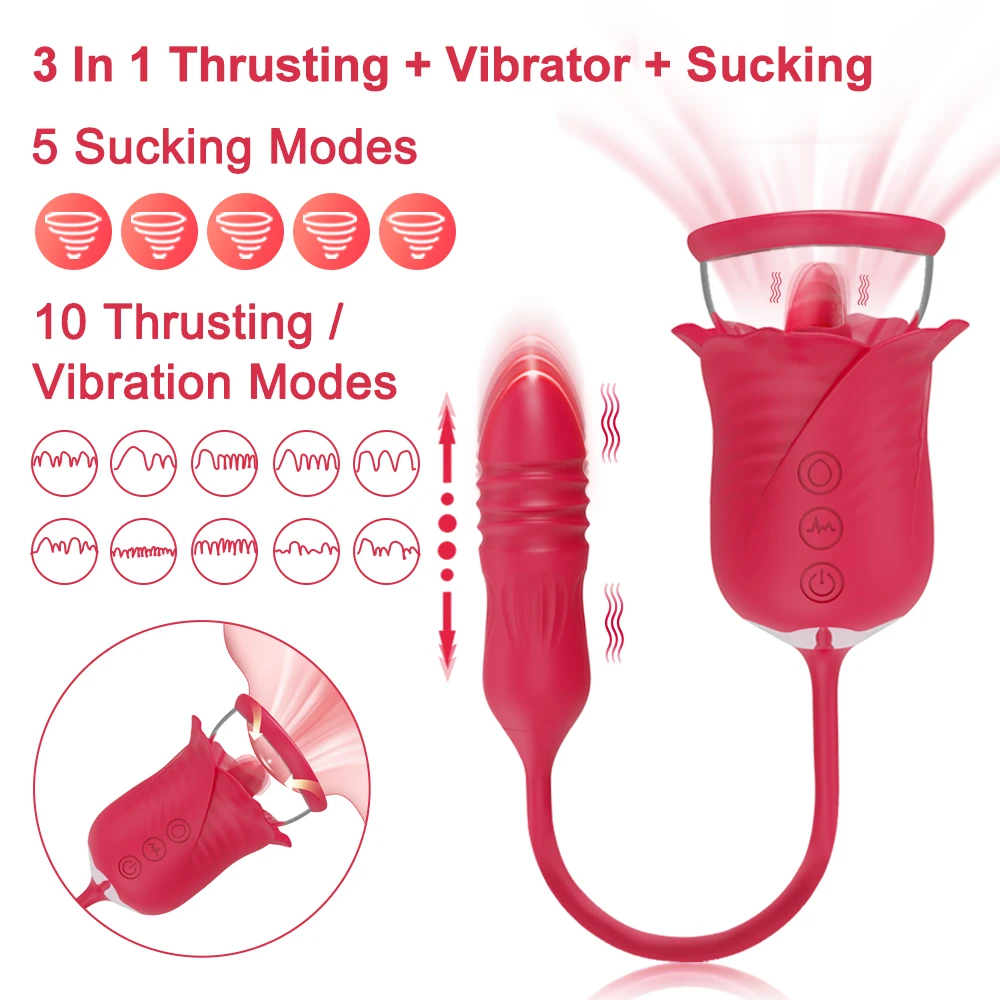 Rose Sex Toy Vibrator for Women Clit Sucker Sucking G Spot Clitoris Stimulator Thrusting Vagina Nipple Vibrating Goods for Adult