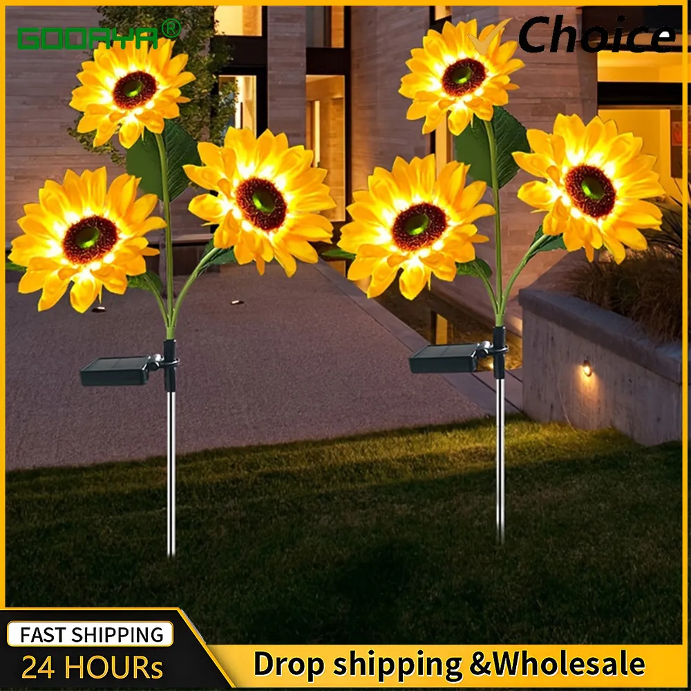 1/3 Head LED Solar Simulation Sunflower Lights Garden Yard Lawn Night Lights Landscape Lamp Home Decoration Flower Light