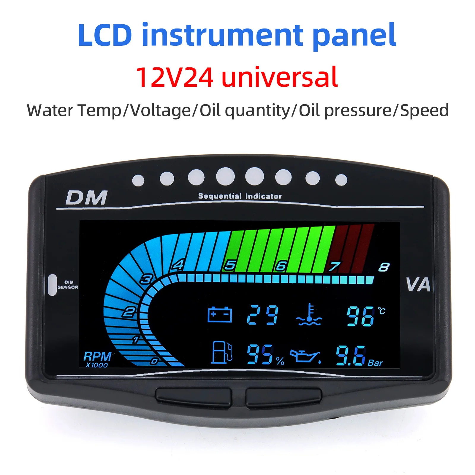 Tacómetro 5 en 1 para coche y camión, medidor de nivel de combustible, voltímetro de presión de aceite y temperatura del agua, Sensor Digital 1/8 NPT, 12V, 24V
