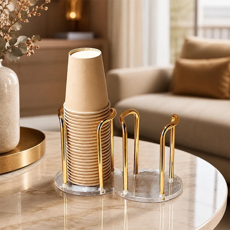 Two Slots Cup Dispenser Holder for Disposable Paper Plastic Cups Up to 14oz Coffee Cup Lid Organizer Countertop Storage Rack Kitchen Bar Restaurant Breakroom Office Bathroom