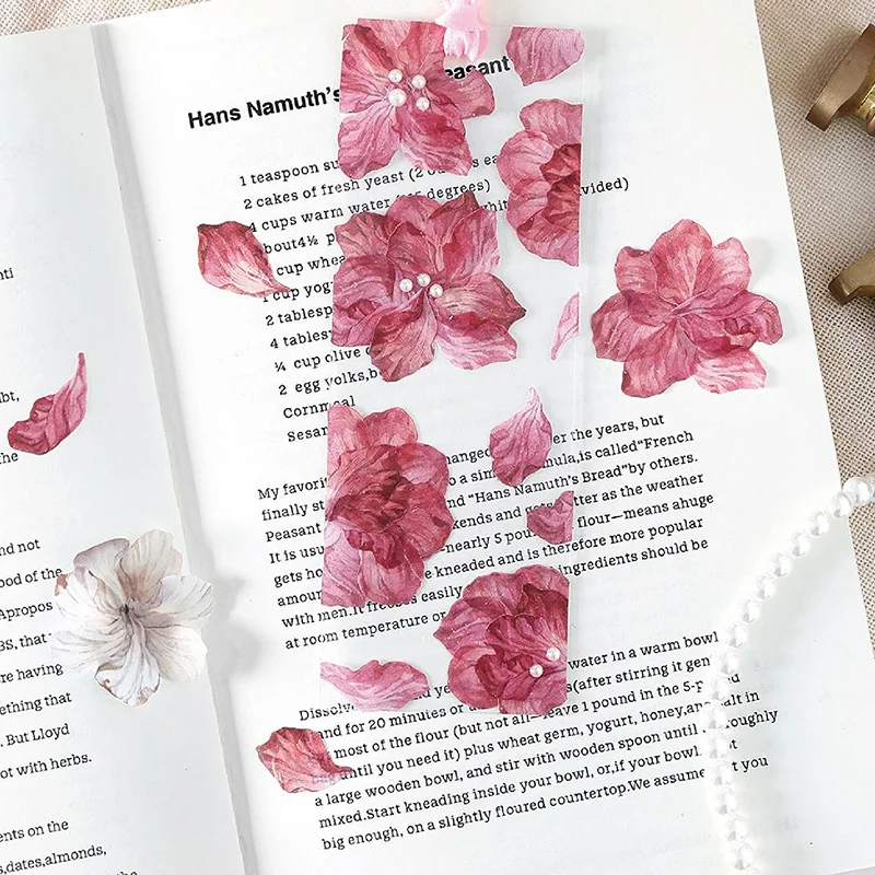 6 Rolls And Paper Stickers And Tapes, Romantic Floral Cherry Blossom Petal Pattern, Irregular Die-Cut Creative Hand Note Collage