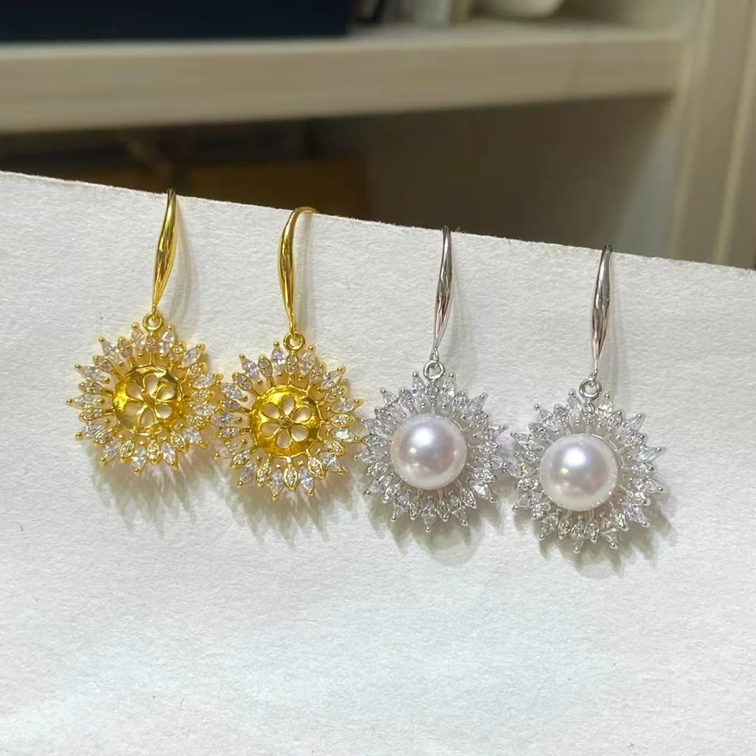 Wholesale 925 Sterling Silver Earrings Mount Findings Settings Base Mounting Parts Accessory for 7-8mm Pearls