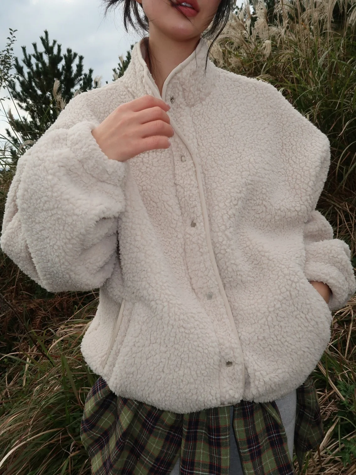 

Korean Sle Winter Stand Collar Fce Lined Casual Versatile Bot Dstring Lamb Fur Jaet Women Soft Youthful Cotton Coat