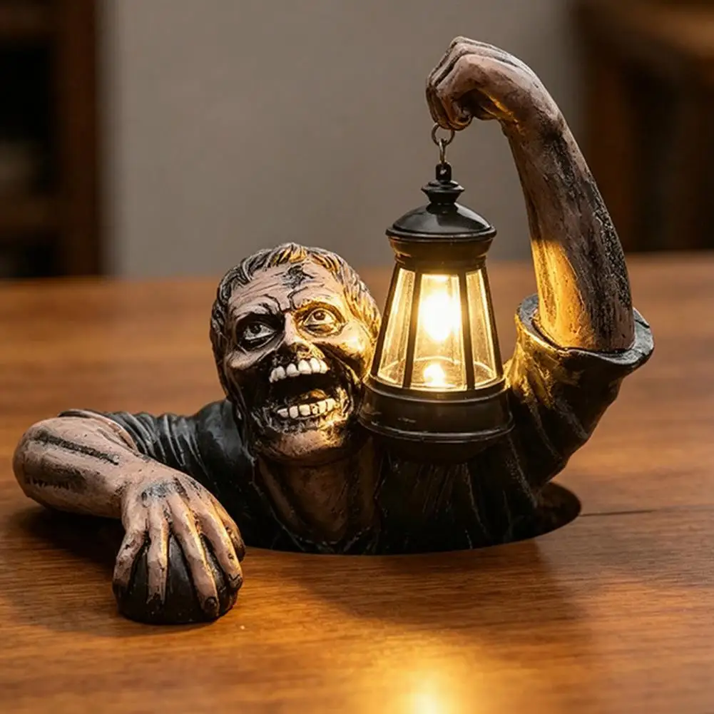 Ornements en résine d'Halloween, décorations zombie 'Groundbreaker', statue lanterne zombie d'Halloween, figurine squelette pour la décoration des lieux hantés