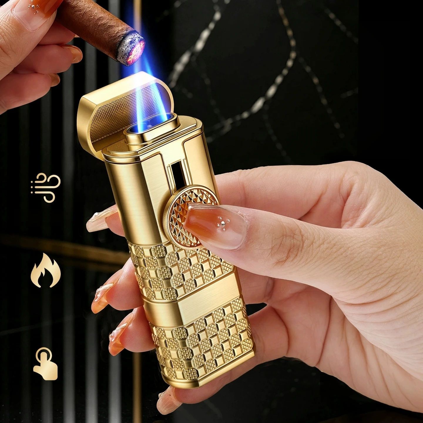 New Metal Double Straight Jet Ignition Belt Cigar Tool Cigarette Lighter Windproof Inflation Sliding Ignition High-end Lighter