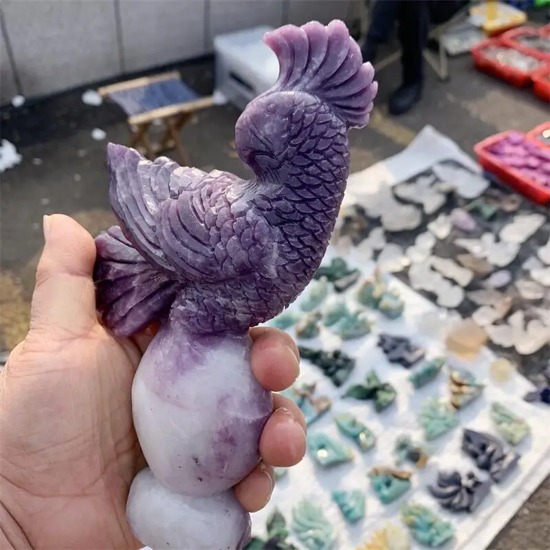 

Natural Purple Mica Parrot Carving Healing Fengshui Crystal Animals Figurines Reiki Stones Decoration 1pcs