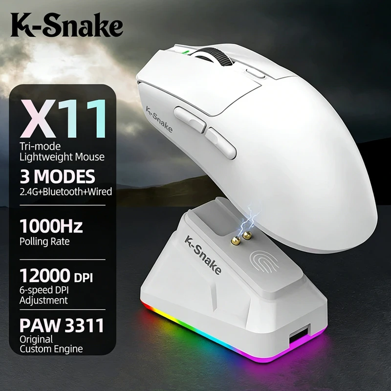Nuevo Mouse Gamer Inalámbrico ATTACK SHARK X11 en Oferta con Base de Carga, Sensor de Juego PixArt PAW3311, Mouse Inalámbrico BT/2.4G
