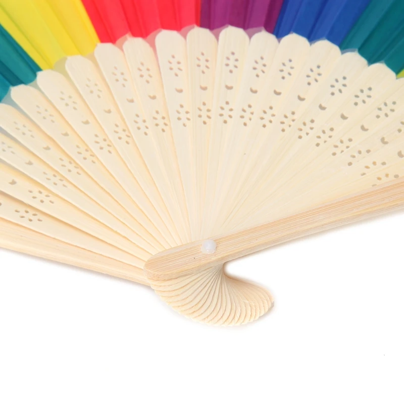 Rainbow Hand Held Folding Fan Dance For Wedding Themed Parties Decoration Fan B03D