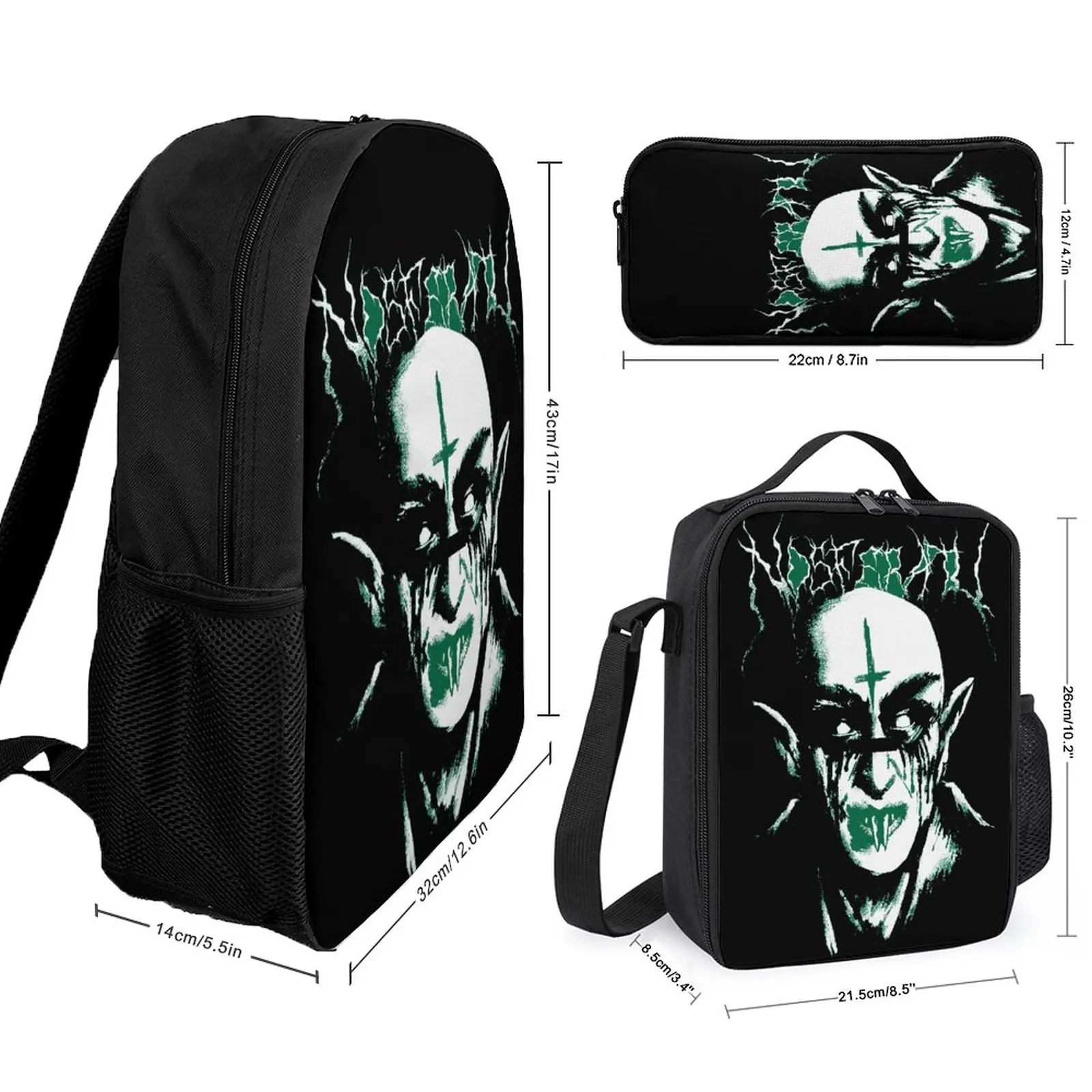 Black Metal Nosferatuer Essential For Sale Firm Snug Lunch Tote 3 in 1 Set 17 Inch Backpack Lunch Bag Pen Bag  Schools Casual Gr