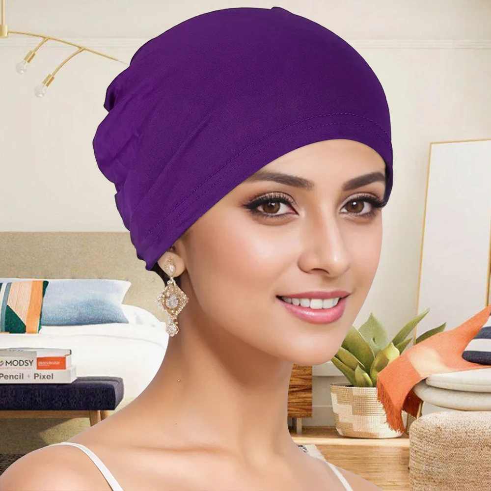 Solid-Color Turban Hat Head Scarf For Ladies Women Causal Turban Cap Headband Breathable Full Cover Hat Headwear For Daily Wear