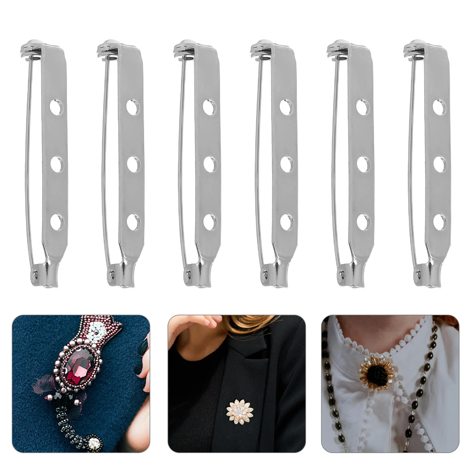 

50pcs 37Mm Silver Tone Metal Brooch Pins Durable Alloy Safety Catch Bar For Craft Badge Custom Pin Making Back Safety Brooch