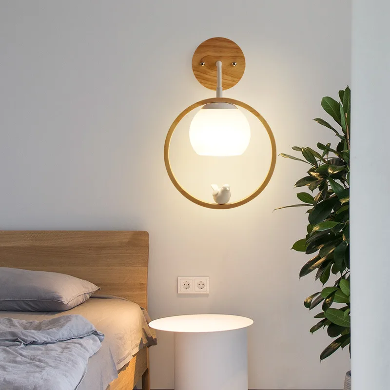

Modern LED Wall Lamp Wood Creative Lighting Fixture Guest Room Balcony Staircase Sconce Bedroom Bedside Bird Nordic Decor Light