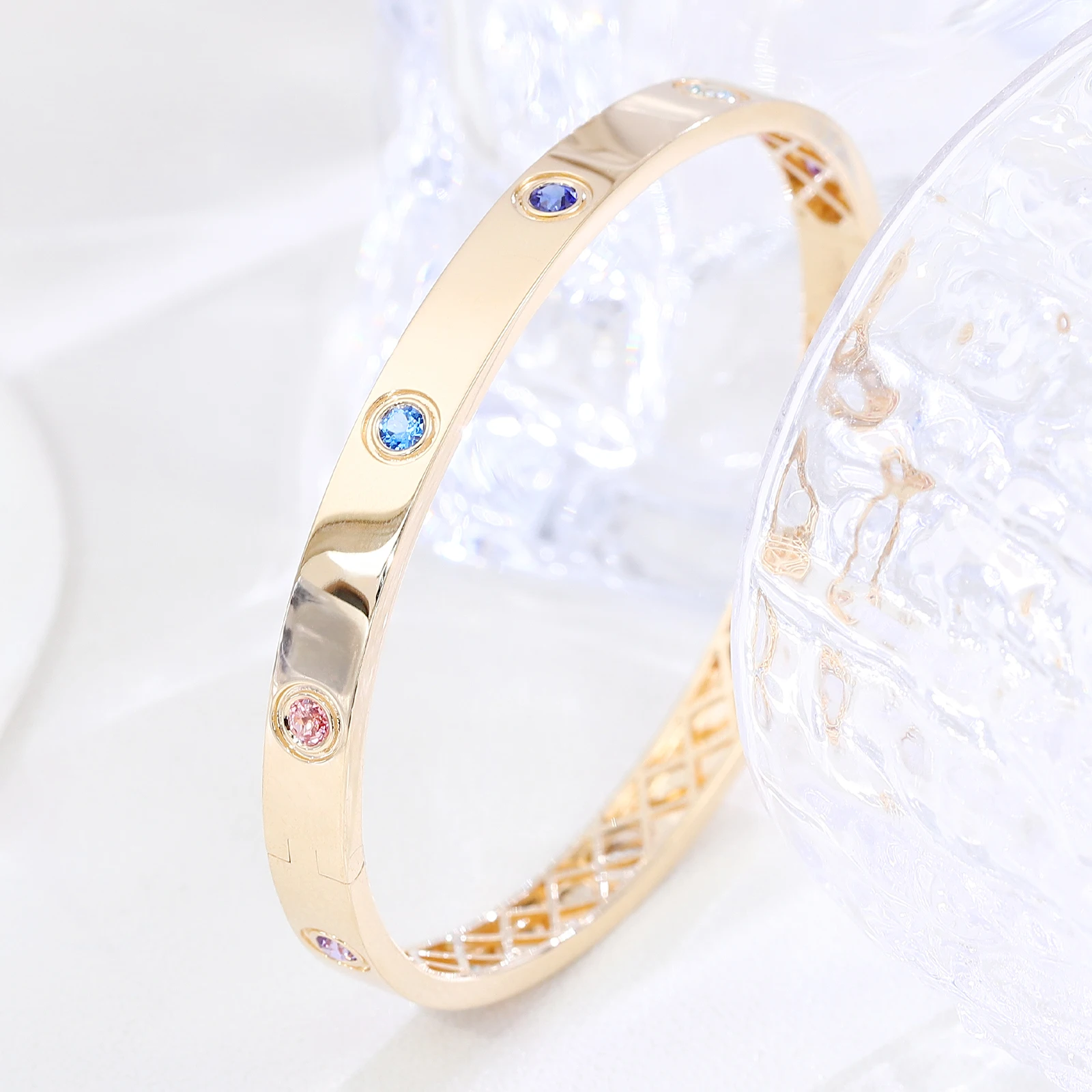 10K Gold Lab-Grown Gemstones Bracelet With 3mm Round Brilliant Cut for Birthday Anniversary Fine Jewelry And Daily Wear Bangle