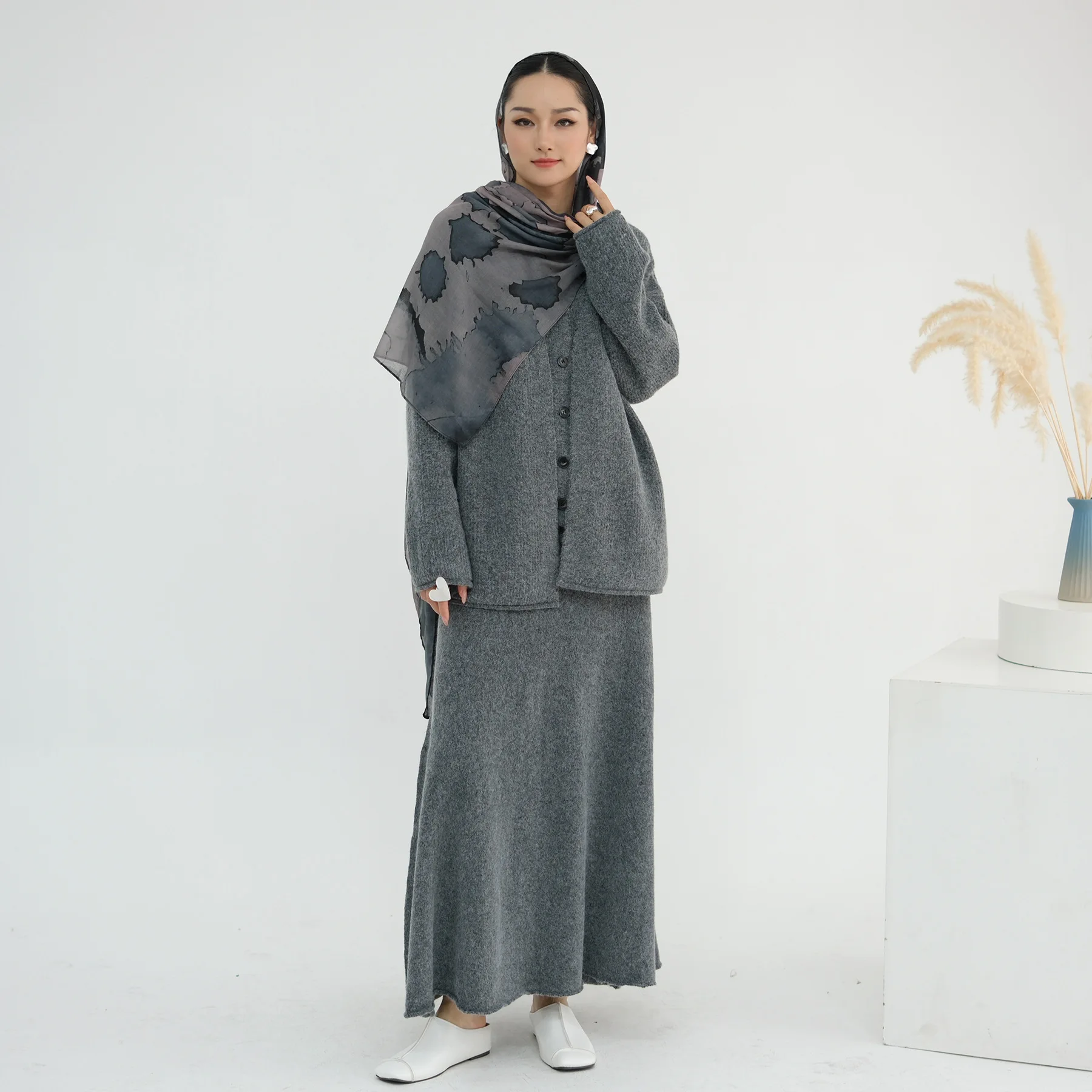 

3PCS Muslim Set for Women Knitted Cardigan Coat Skirt Turkey Kaftan Dubai Abaya Islam Clothing Outfits Femme Musulmane Ensembles