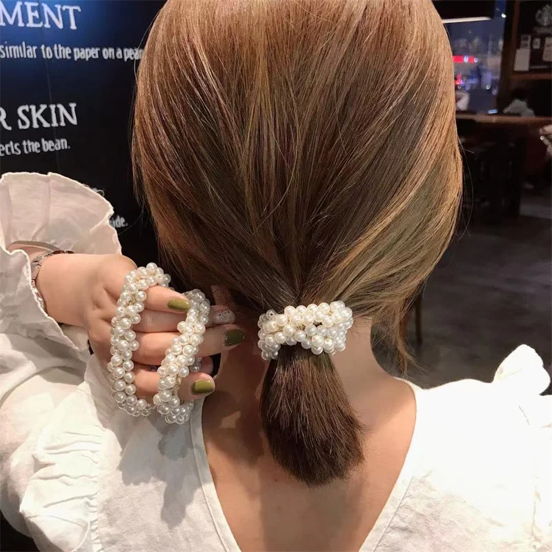 Woman Elegant Pearl Hair Ties Beads Girls Scrunchies Rubber Bands Ponytail Holders Hair Accessories Elastic Hair Band