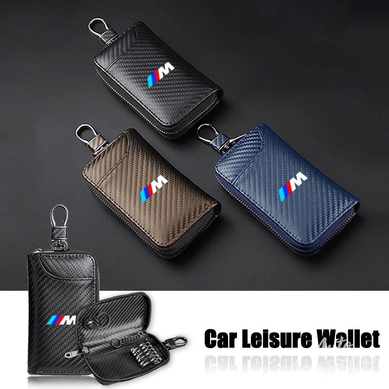 Carbon Fiber Car Wallet Key Case Zipper Wallet Holder Multifunction Accessories For BMW F20 F30 F40 F15 F25 F26 F31 F49 M3 M5 X3