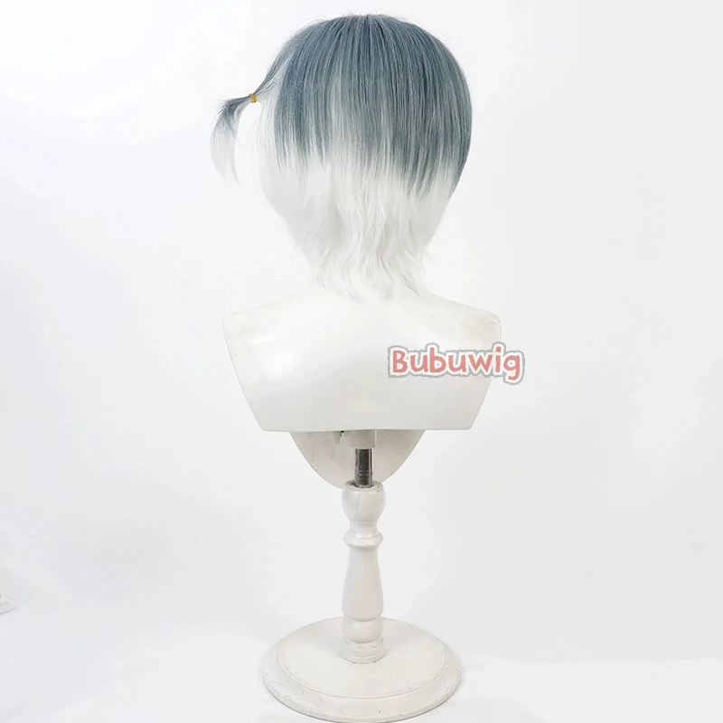 Bubuwig pelo sintético Hachinoya Nagi pelucas de Cosplay 18TRIP Hachinoya Nagi 30cm peluca corta recta gris mezclada blanca resistente al calor