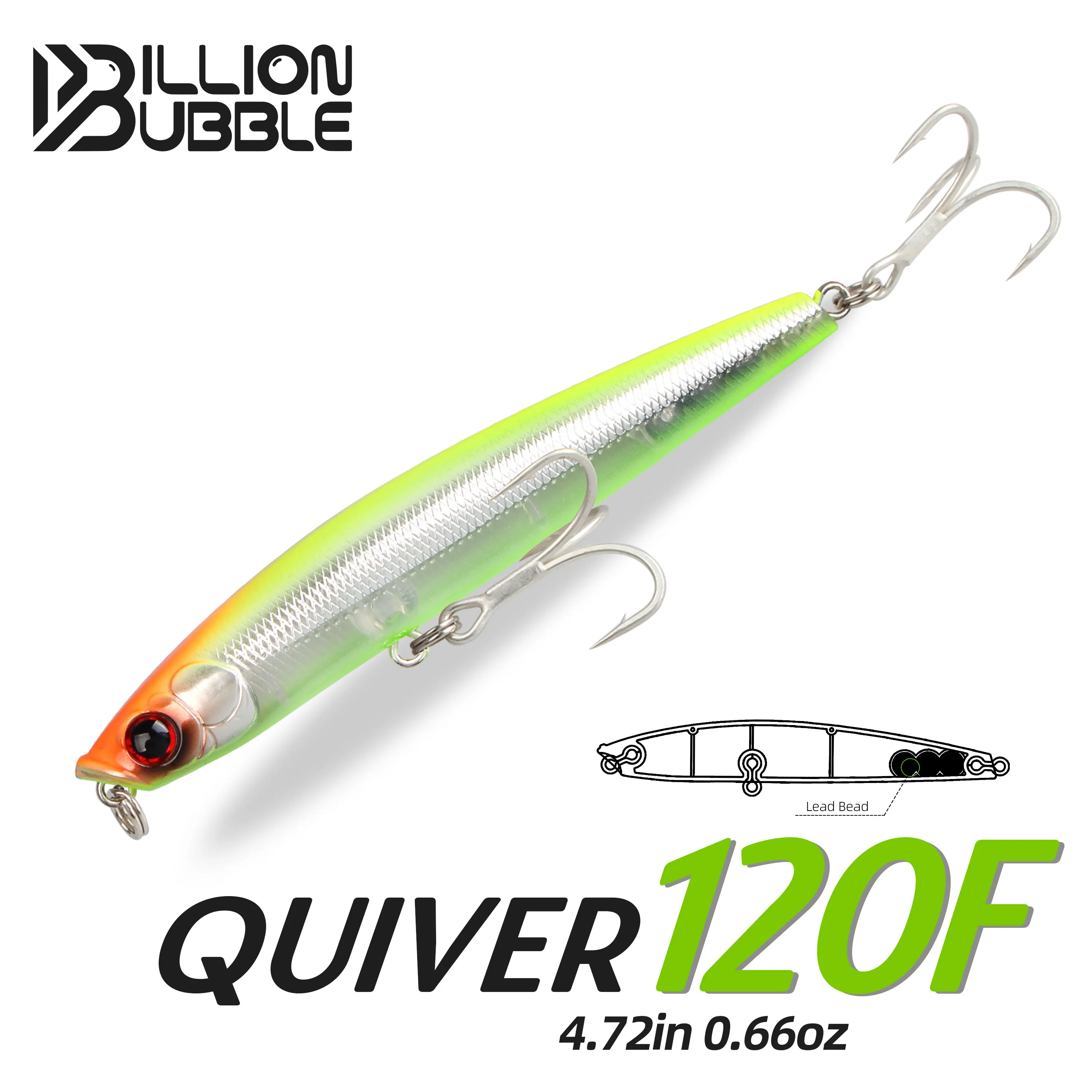 

BILLION BUBBLE Pencil Topwater Lure 120mm 18.8g Floating Walk the Dog Surface Bass Pike Fishing Freshwater Artificial Hard Bait