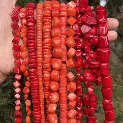 Orange Red Pink Coral Freefrom Irregular Rondelle Natural Stone Spacer Beads for DIY Charm Necklace Accessories Bracelet 15 Inch