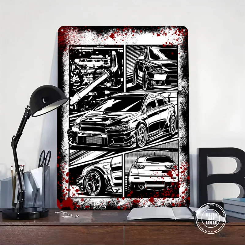 Sports Lancer Evolution Comic Car Metal Poster Custom Wall Art Retro Vintage Tinplate Signs for Fans Decoration Home Decorations
