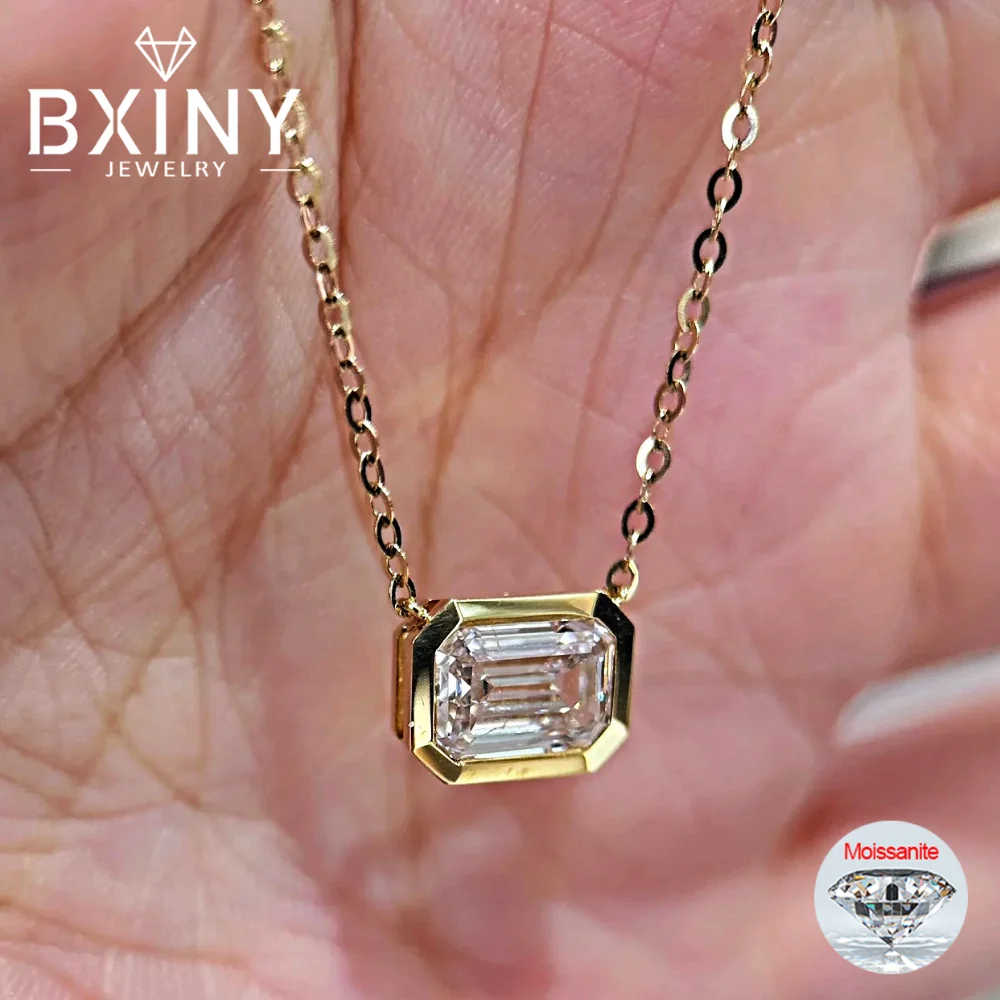 

BXINY 2CT изумрудной огранки с муассанитом, ожерелье S925, серебро GRA, сертифицированная лабораторная бриллиантовая цепочка на шею для женщин, вечерние ювелирные изделия, подарки