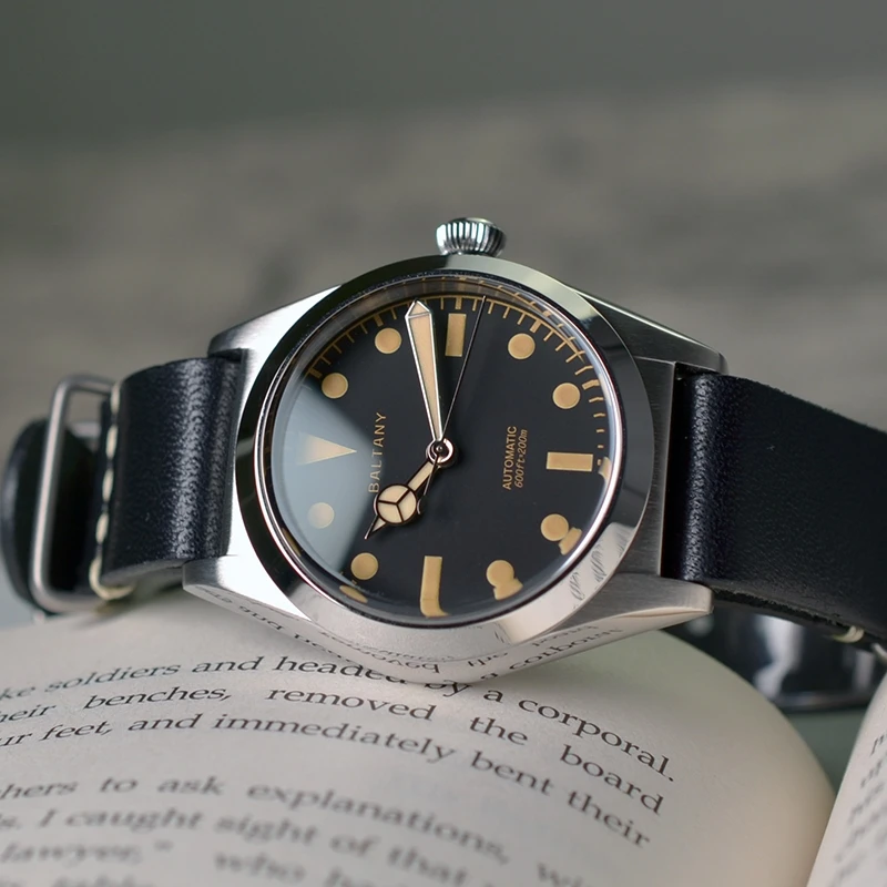 Baltany Men Pilot Watch 36mm Automatic Wristwatch Sapphire Mirror Diver 20ATM Waterproof NH38 Military
